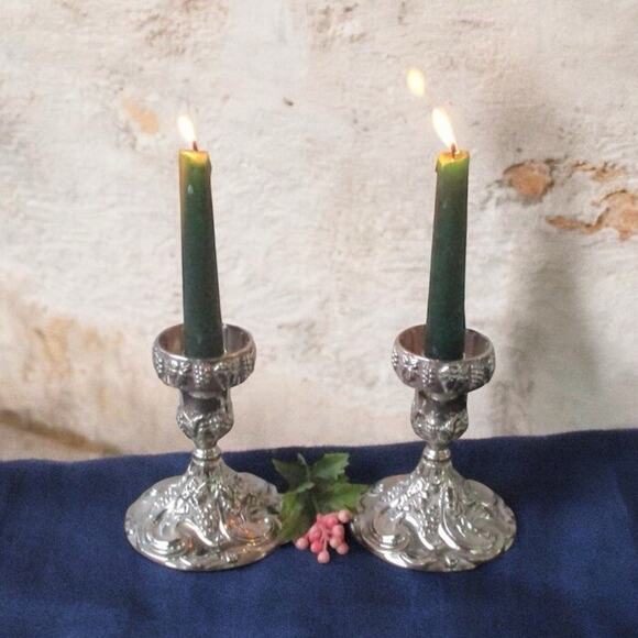 Vtg 2 Godinger Baroque Silver Plated Ornate Grapevine Candlesticks 5 Inch - Picture 6 of 13